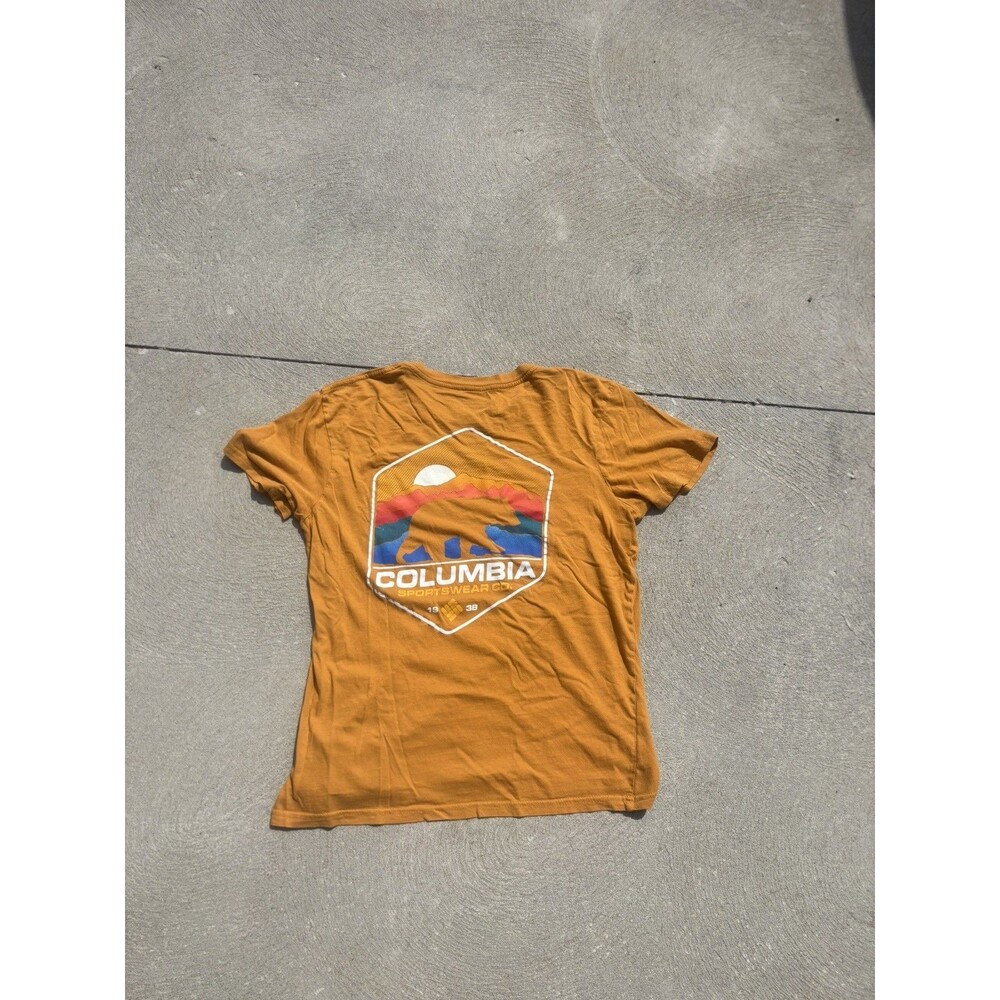 Columbia Men's Orange Graphic Logo T-Shirt Crew Neck Short Sleeve Medium Bear